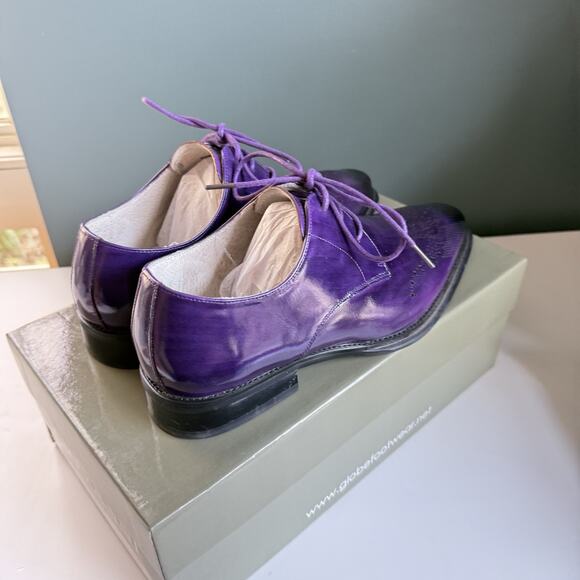 Mens‎ 8.5 Authentic Leather Lace Up Oxford Dress Shoes Purple Giovanni Owen - Picture 9 of 13
